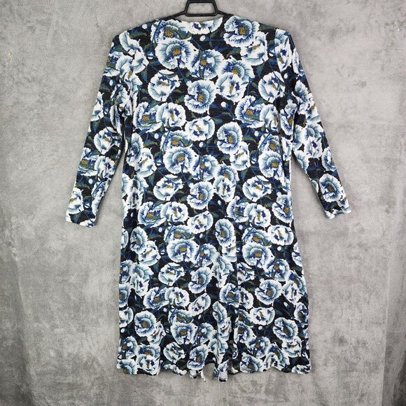 Women's LuLaRoe Long Open Cardigan Blue White Floral Pockets Size L - Picture 9 of 12